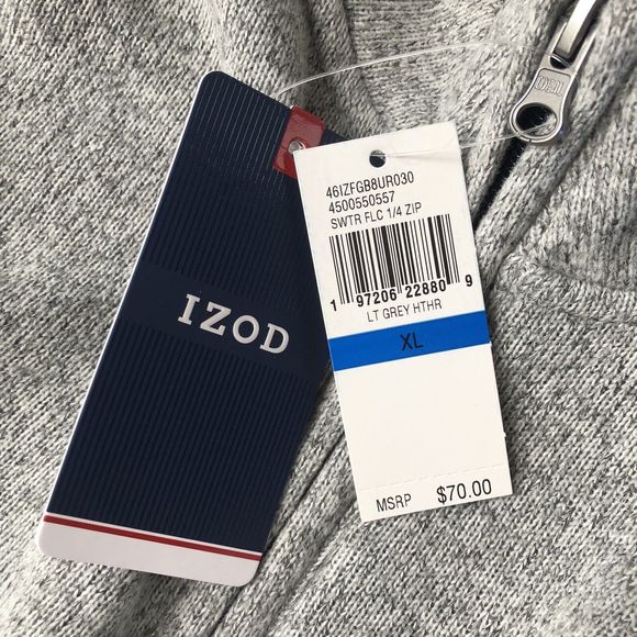IZOD Sweater Men XL Light Grey Heather 1/4 Zip Fleece Pullover NWT - Picture 7 of 10